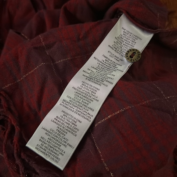 Current/Elliott Red Plaid Button Down Flannel Shirt with Fringe Raw Trim Size 0 - Picture 10 of 12
